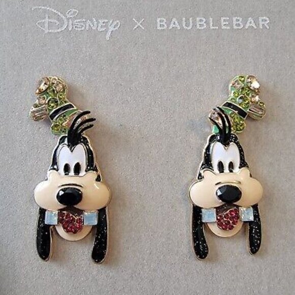 NEW Disney BaubleBar Goofy Stud Earrings Crystal Enamel Sparkle Holiday Gift NIB - Picture 4 of 5